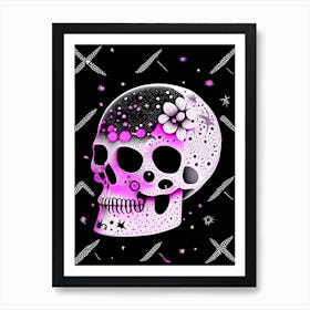 Skull With Celestial Themes 1 Pink Doodle Art Print