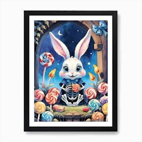 Cute Skeleton Rabbit With Candies Painting (2) Art Print