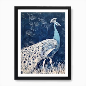 Peacock Walking In The Grass Linocut Inspired 1 Art Print