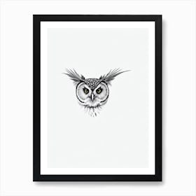 Owl B&W Pencil Drawing 3 Bird Art Print