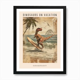 Vintage Dimorphodon Dinosaur On A Surf Board 2 Poster Art Print