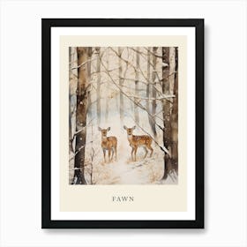 Winter Watercolour Fawn 1 Poster Art Print