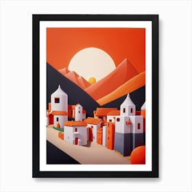 Village At Sunset Art Print