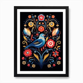 Folk Bird Illustration Bluebird 3 Art Print
