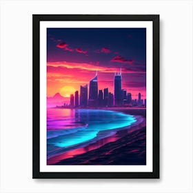 Neon Sunset Cityscape Art Print