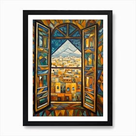 Window View Of Dubai United Arab Emirates In The Style Of Cubism 3 Art Print