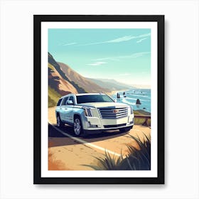 A Cadillac Escalade In The Pacific Coast Highway Car Illustration 4 Art Print