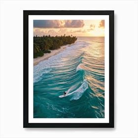 Capture An Aerial Perspective Of A Daring Surfer Confidently Riding The Islands Largest Wave On A S (6) Art Print