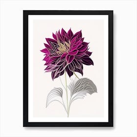 Dahlia Floral Minimal Line Drawing 2 Flower Art Print