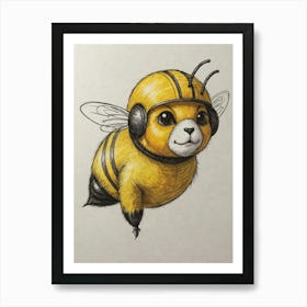 Bee With Headphones Art Print