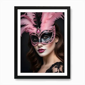 A Woman In A Carnival Mask, Pink And Black (10) Art Print