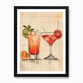 Watercolour Cocktail Illustration 2 Art Print