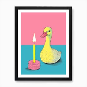 Birthday Duckling Blue Modern Illustration 1 Art Print