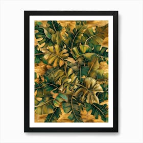 Banana Leaves On Wood Art Print