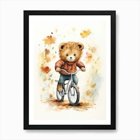 Biking Watercolour Lion Art Painting 3 Art Print