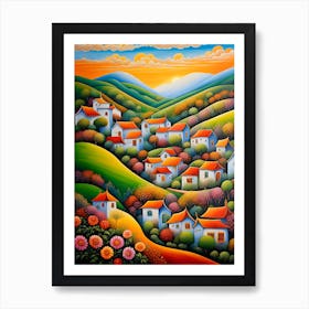 Village At Sunset 1 Art Print