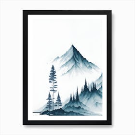 Mountain And Forest In Minimalist Watercolor Vertical Composition 47 Art Print