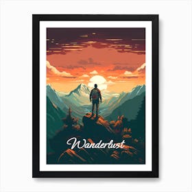 Wanderlust Mountain Hiking Adventure Art Print