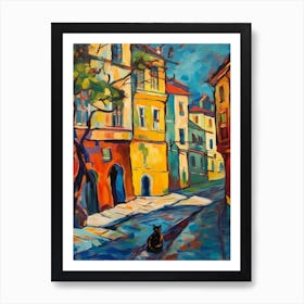 Painting Of Budapest Hungary With A Cat In The Style Of Fauvism  2 Art Print