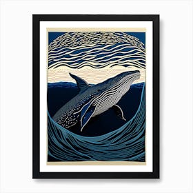 Dark And Stormy Whale Linocut Art Print