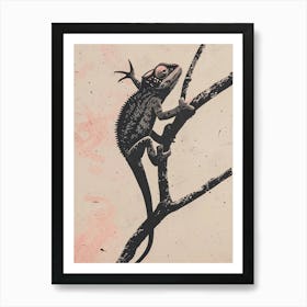 Pink & Black Pygmy Chameleon Block Print Art Print