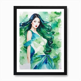 Asian Woman With Green Hair Art Print