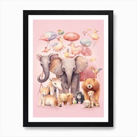 Cute Collection Of Baby Animals Nursery Watercolour 1 Art Print