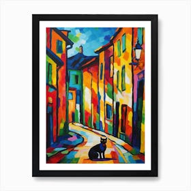 Painting Of Prague With A Cat In The Style Of Fauvism 2 Art Print