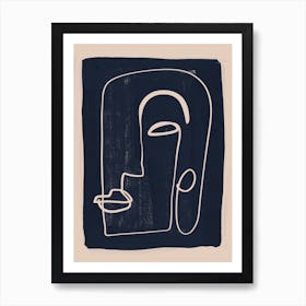 Abstract Face In Navy Line Art Print