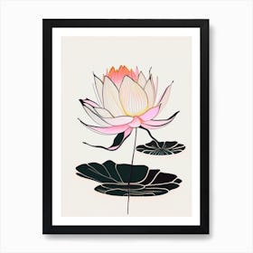 Blooming Lotus Flower In Lake Abstract Line Drawing 2 Art Print