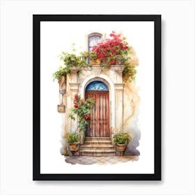 Palermo, Italy   Mediterranean Doors Watercolour Painting 1 Art Print