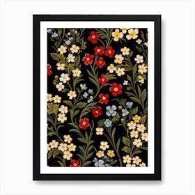 Alpine Forget Me Not 4 William Morris Style Winter Florals Art Print