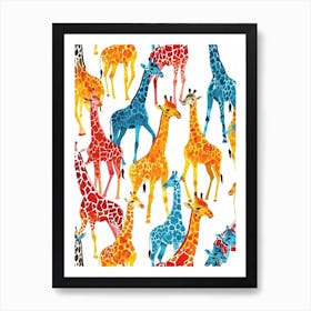 Giraffe Colourful Watercolour Pattern 3 Art Print