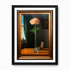 Painting Of A Still Life Of A Gladioli With A Cat, Realism 2 Art Print