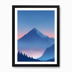 Misty Mountains Vertical Composition In Blue Tone Art Print