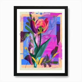 Tulip 1 Neon Flower Collage Art Print
