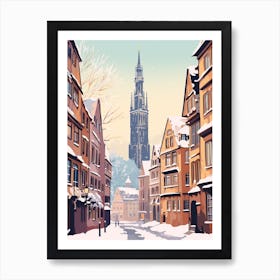 Vintage Winter Travel Illustration Strasbourg France 3 Art Print