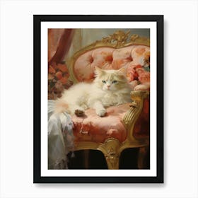 Cat Resting On Coral Throne Art Print