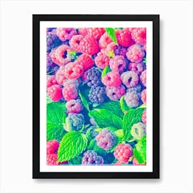 Raspberry Risograph Retro Poster Fruit Art Print