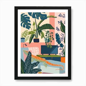 Lizard In The Living Room Modern Colourful Abstract Illustration 2 Art Print