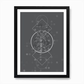 Vintage Hedge Rose Botanical with Line Motif and Dot Pattern in Ghost Gray Art Print