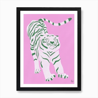 Tiger Doesnt Lose Sleep Pink And Green Art Print