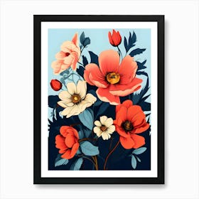 Flowers On A Blue Background 4 Art Print