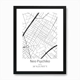 Neo Psychiko,Greece Minimalist Map Art Print