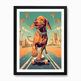 Vizla Dog Skateboarding Illustration 2 Art Print