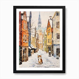 Cat In The Streets Of Tallinn   Estonia With Snow 3 Art Print