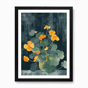 Nasturtium Flowers On A Table   Contemporary Illustration 1 Art Print