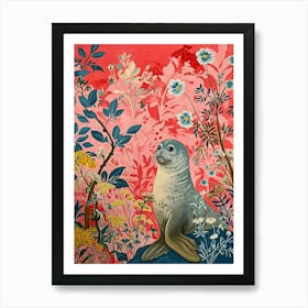 Floral Animal Painting Harp Seal 1 Art Print