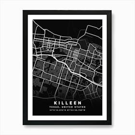 Killeen Texas USA Black Map Art Print