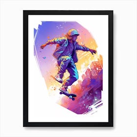 Skateboarding In Moscow, Russia Gradient Illustration 1 Art Print